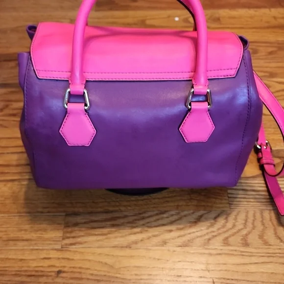 Like New Kate Spade Purple and Barbie Pink Satchel Crossbody Leather Bag - Picture 10 of 17